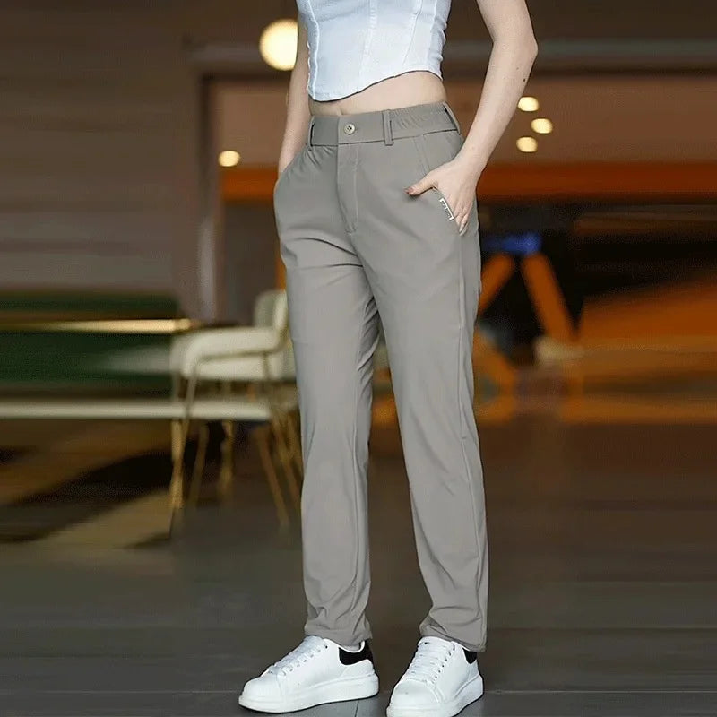 Men's Comfortable Elastic Casual Pants Summer Ice Silk Loose-Fit Straight-Leg High-Waisted Trendy Long Pants 996 khaki S14e7fdc9578e4ca7a54a99148ce224066 Ocean Wave