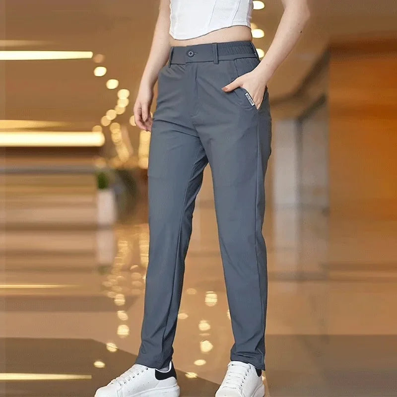Men's Comfortable Elastic Casual Pants Summer Ice Silk Loose-Fit Straight-Leg High-Waisted Trendy Long Pants 996 Gray S3be5ea59244e49e19eb5757d0a438055R Ocean Wave