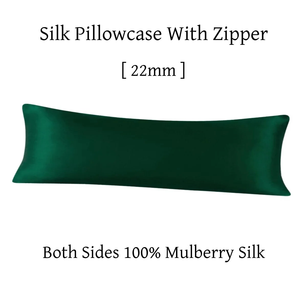 Green silk pillowcase with zipper on a white background