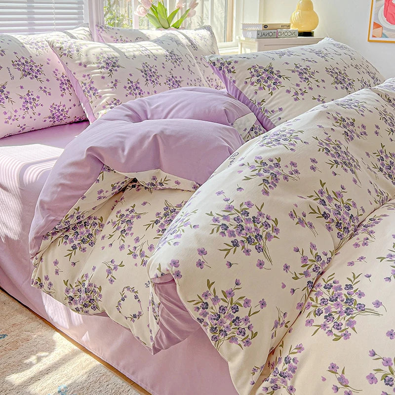 Washed Cotton Double Yarn Single Quilt Cover Simple Wind Ins Wind Small Floral Korean Version Duvet Skin Friendly Bedding