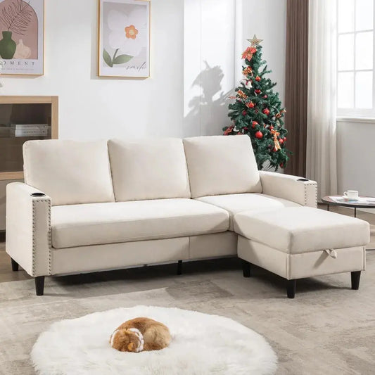 grey linen convertible sectional couches- Convertible Sectional Couches for Living Room Grey-linen-United-States-Convertible-Sectional-Couches-for-Living-Room_L-Shaped-Couch-3-Seats-Sofas-with-Storage-Chaise-_-2-Cup-Holders-for-Apartment-Ocean-Wave-117921226 Ocean Wave