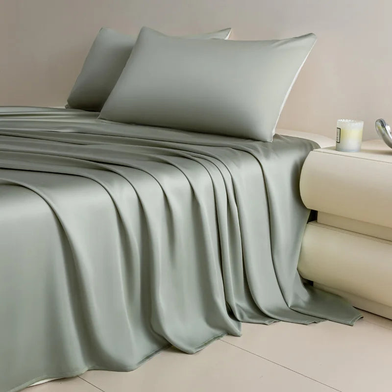 Glossy Cooling Flat Sheets Pillowcases for Hot Sleepers Single Double 100%Organic Lyocell Silk Like to Touch Soft Bedlinen Sheet
