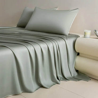 Glossy Cooling Flat Sheets Pillowcases for Hot Sleepers Single Double 100%Organic Lyocell Silk Like to Touch Soft Bedlinen Sheet