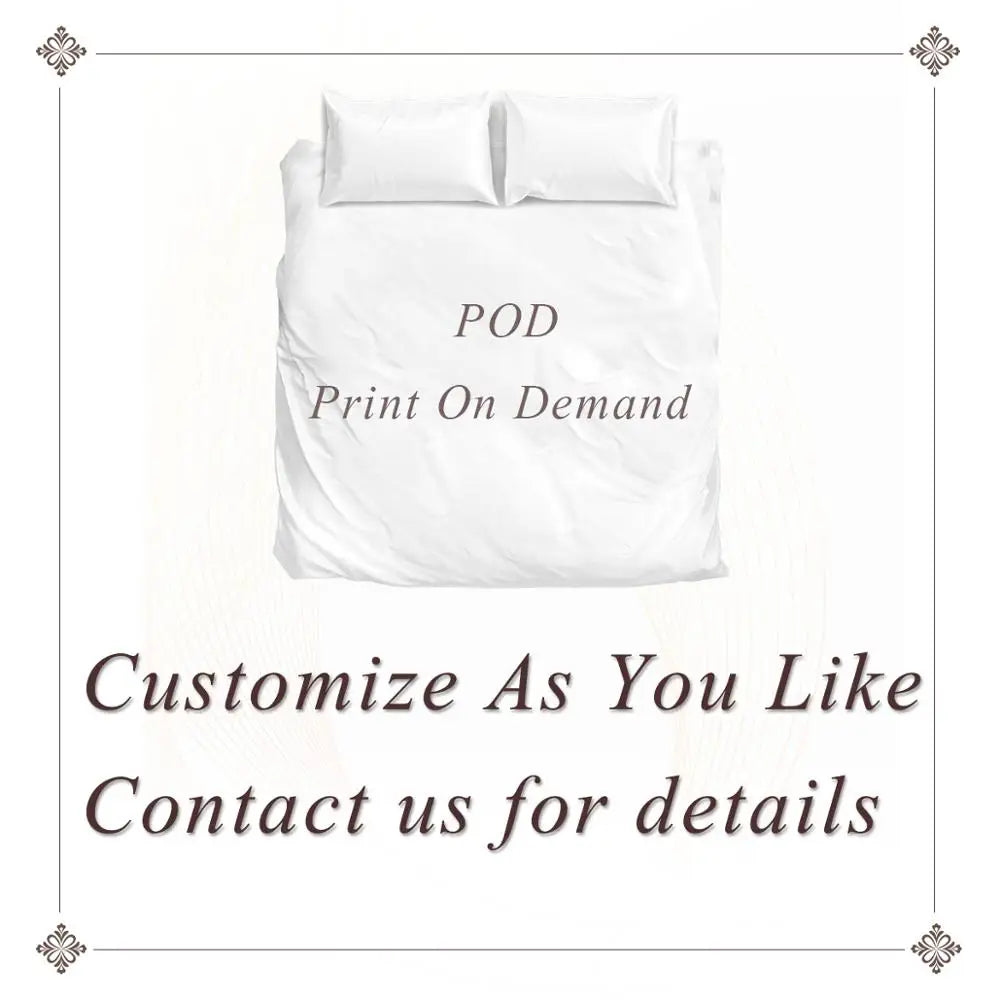 White bedding set with 'POD Print On Demand' text on a light background