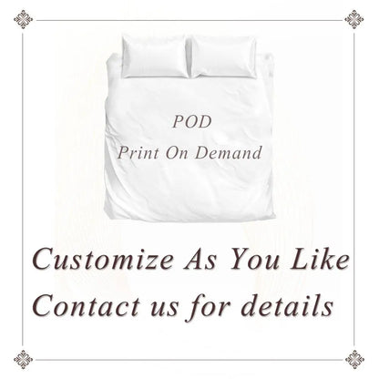 White bedding set with 'POD Print On Demand' text on a light background