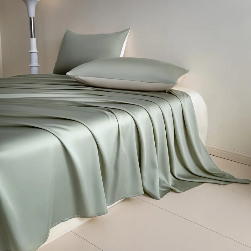 Glossy Cooling Flat Sheets Pillowcases for Hot Sleepers Single Double 100%Organic Lyocell Silk Like to Touch Soft Bedlinen Sheet