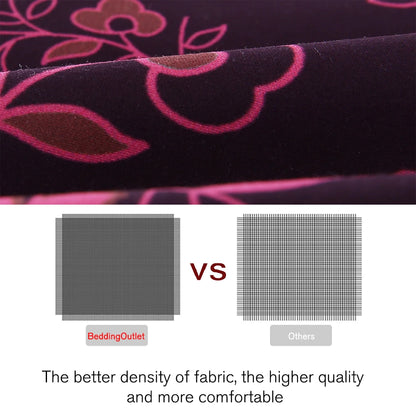 Fabric with floral pattern and comparison of fabric density between BeddingOutlet and others.