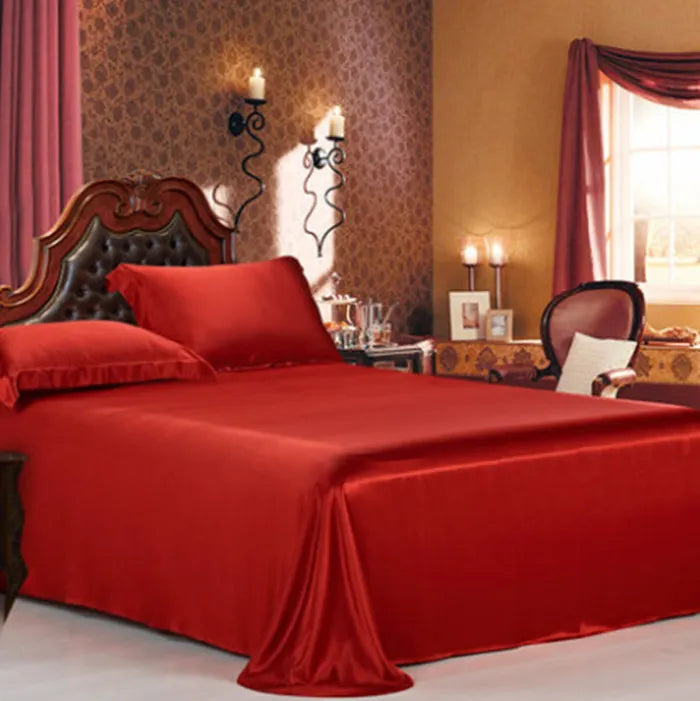 Pure Mulberry Silk Bedding Set - 19MM Seamless Flat Sheet & Envelope Pillowcases