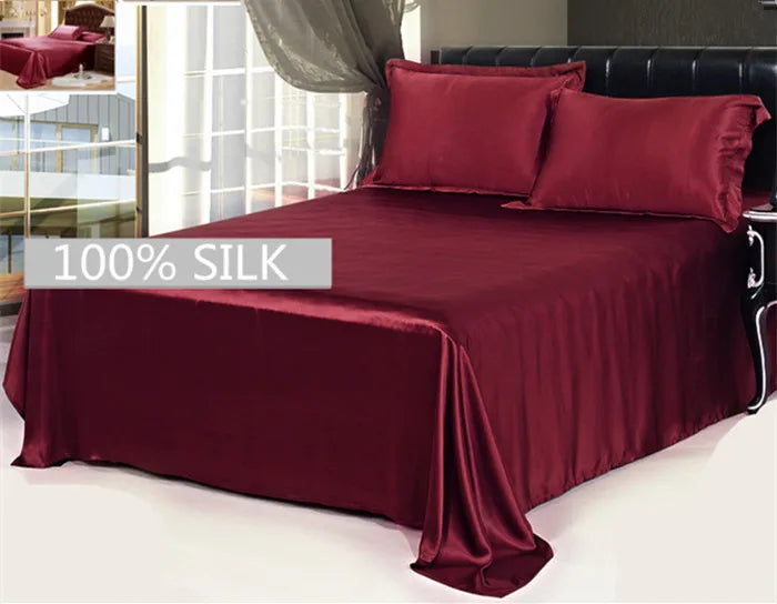 Pure Mulberry Silk Bedding Set - 19MM Seamless Flat Sheet & Envelope Pillowcases