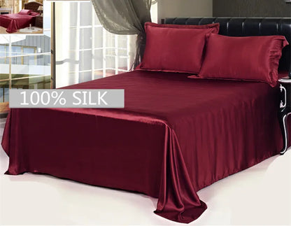 Pure Mulberry Silk Bedding Set - 19MM Seamless Flat Sheet & Envelope Pillowcases
