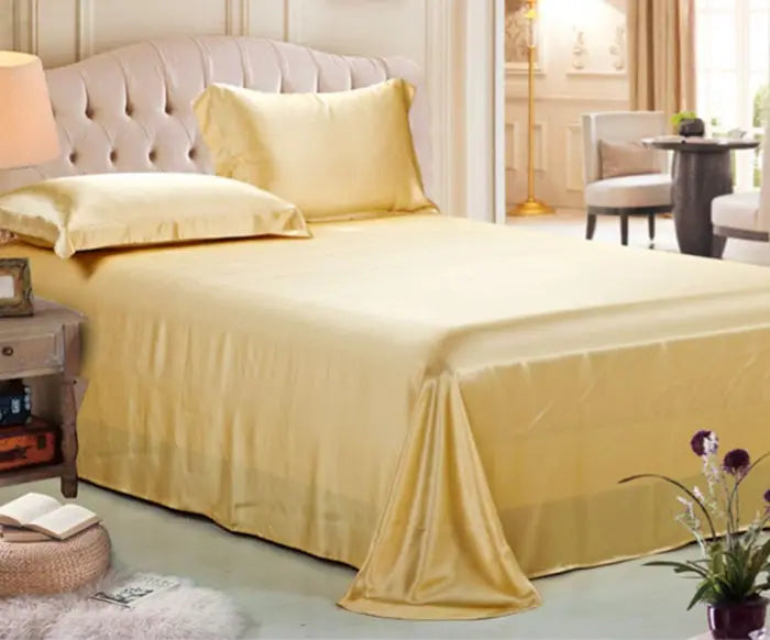 Pure Mulberry Silk Bedding Set - 19MM Seamless Flat Sheet & Envelope Pillowcases
