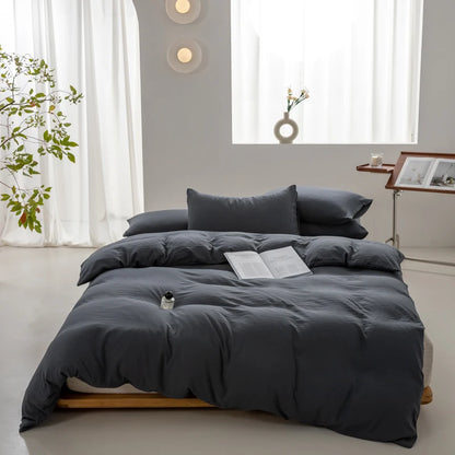100% Washed Cotton Duvet Cover 600TC+ - Soft Solid Color Comforter Cover