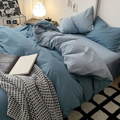 Simple Blue Solid Color Bedding Set Soft Brushed Duvet Covers Pillowcase
