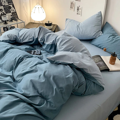 Simple Blue Solid Color Bedding Set Soft Brushed Duvet Covers Pillowcase