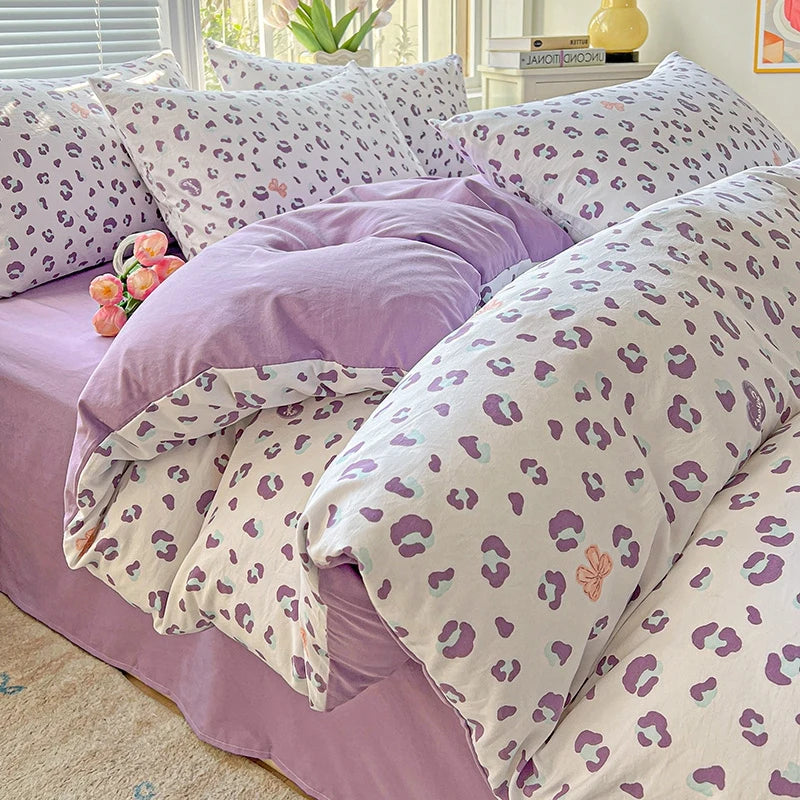 Washed Cotton Double Yarn Single Quilt Cover Simple Wind Ins Wind Small Floral Korean Version Duvet Skin Friendly Bedding