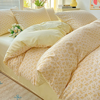 Washed Cotton Double Yarn Single Quilt Cover Simple Wind Ins Wind Small Floral Korean Version Duvet Skin Friendly Bedding