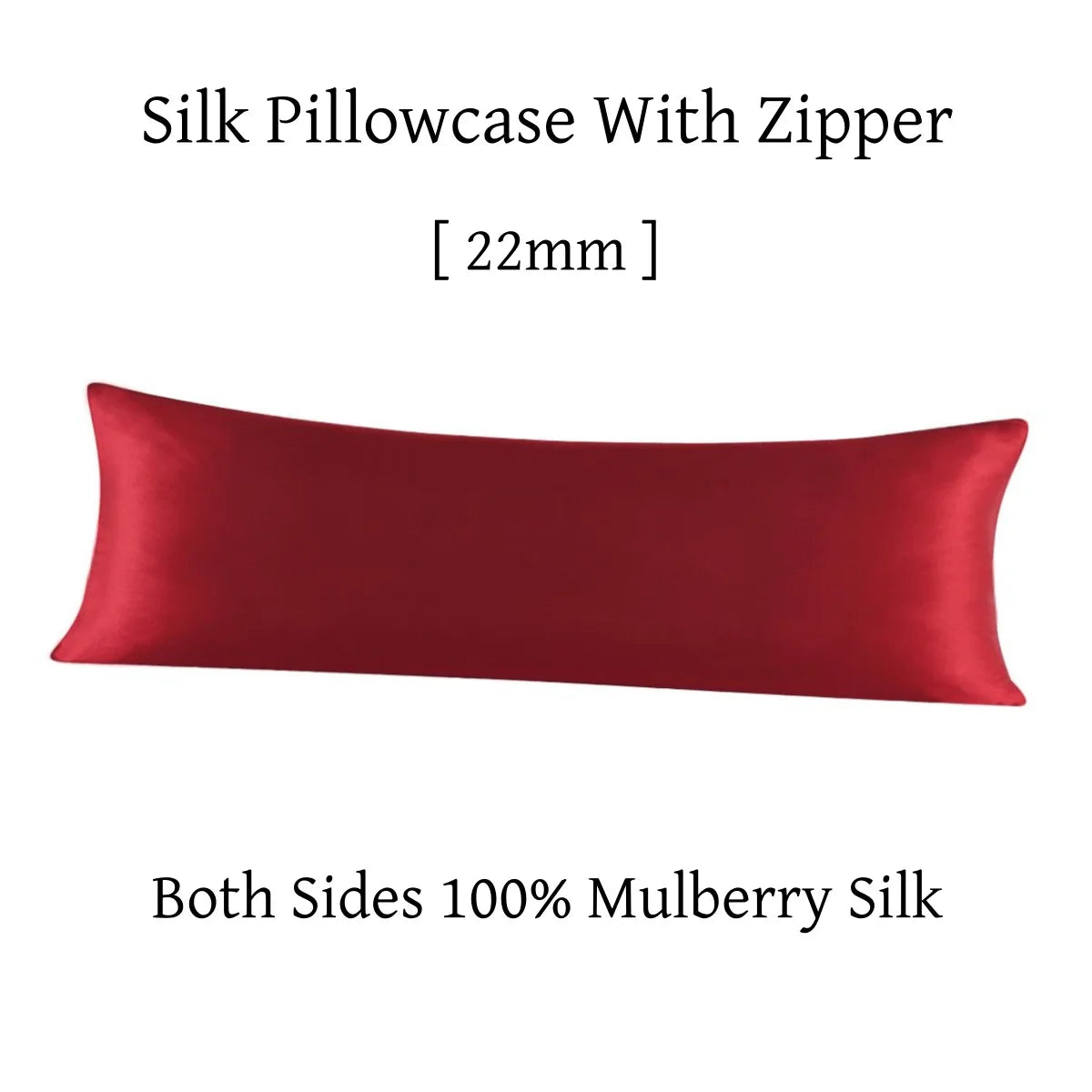 Red silk pillowcase with zipper on a white background