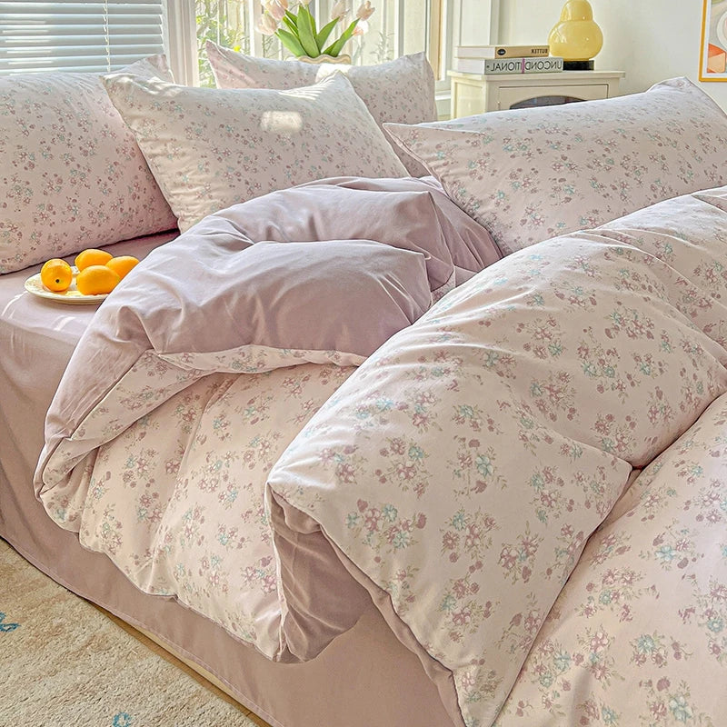 Washed Cotton Double Yarn Single Quilt Cover Simple Wind Ins Wind Small Floral Korean Version Duvet Skin Friendly Bedding