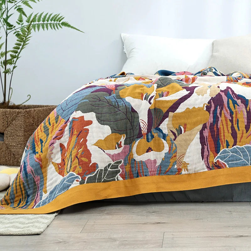 Multi Layer Gauze Cotton Printing Throw Blanket