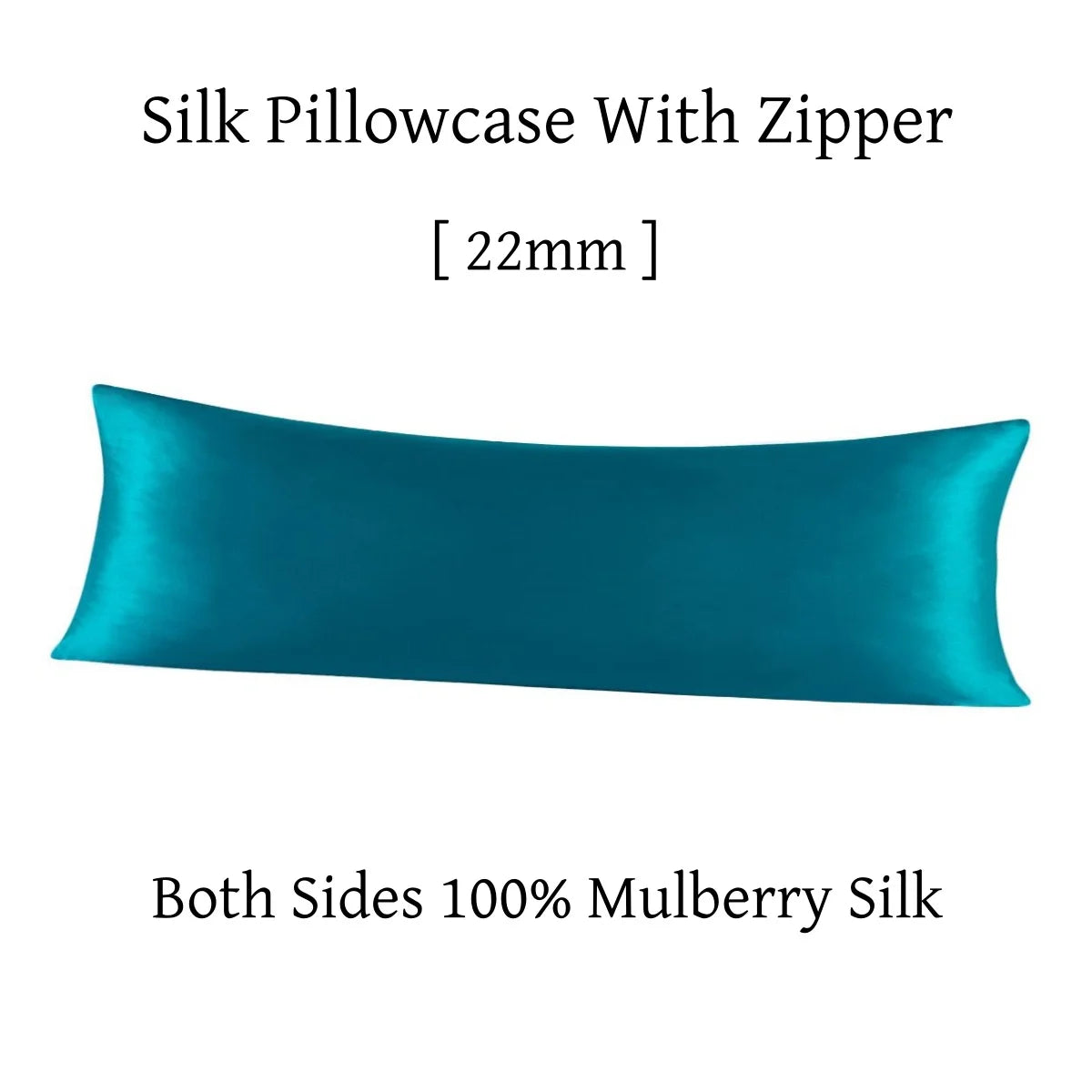 Teal silk pillowcase with zipper on a white background