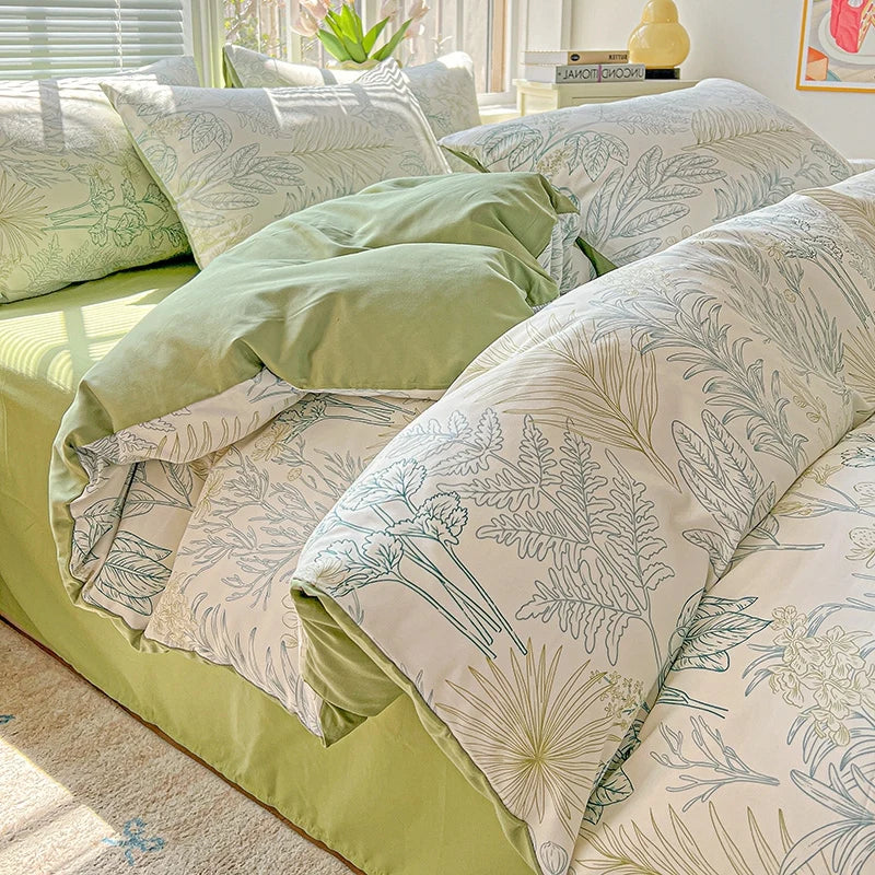 Washed Cotton Double Yarn Single Quilt Cover Simple Wind Ins Wind Small Floral Korean Version Duvet Skin Friendly Bedding