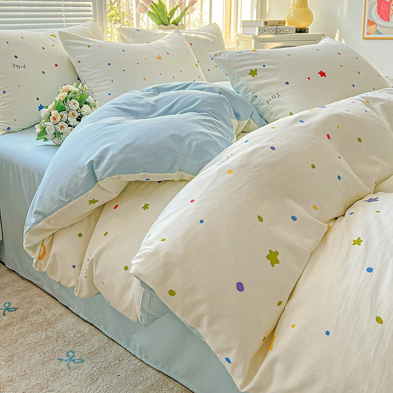 Washed Cotton Double Yarn Single Quilt Cover Simple Wind Ins Wind Small Floral Korean Version Duvet Skin Friendly Bedding