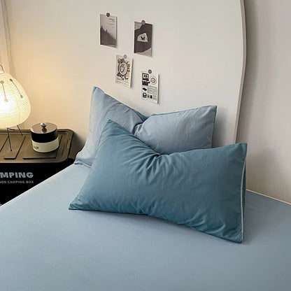 Simple Blue Solid Color Bedding Set Soft Brushed Duvet Covers Pillowcase