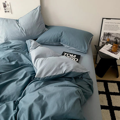 Simple Blue Solid Color Bedding Set Soft Brushed Duvet Covers Pillowcase