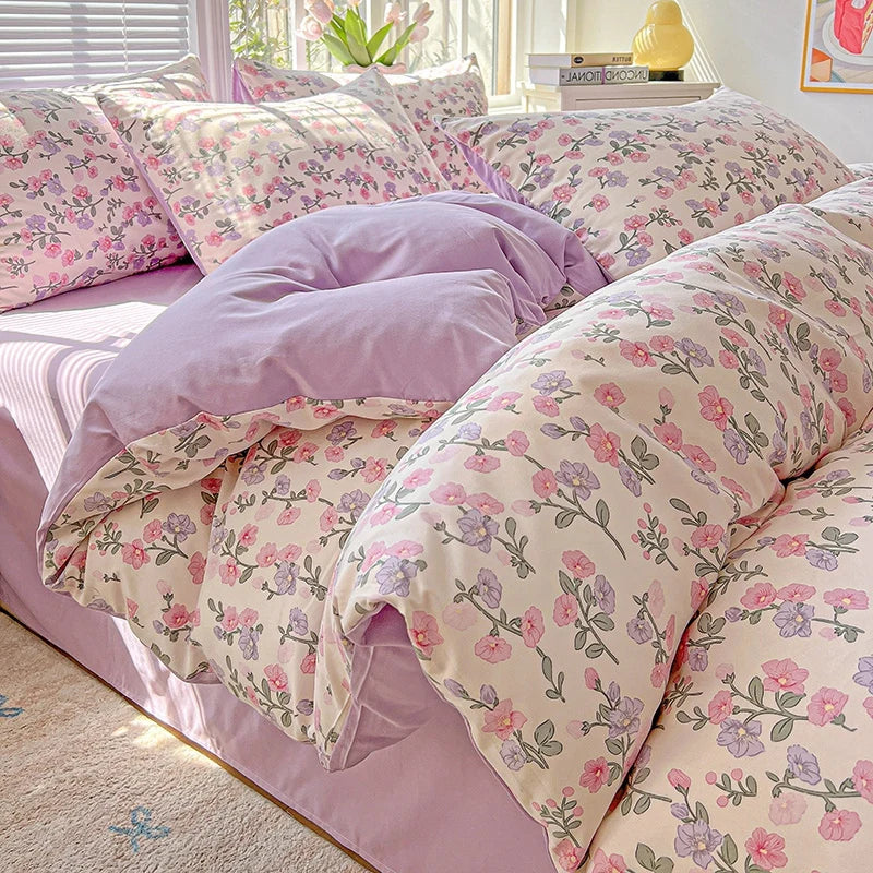 Washed Cotton Double Yarn Single Quilt Cover Simple Wind Ins Wind Small Floral Korean Version Duvet Skin Friendly Bedding