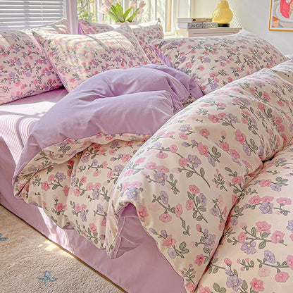 Washed Cotton Double Yarn Single Quilt Cover Simple Wind Ins Wind Small Floral Korean Version Duvet Skin Friendly Bedding