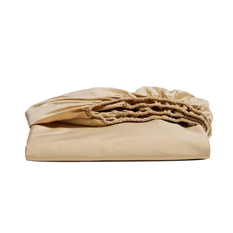 Beige fitted sheet on a white background