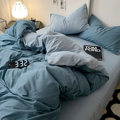 Simple Blue Solid Color Bedding Set Soft Brushed Duvet Covers Pillowcase