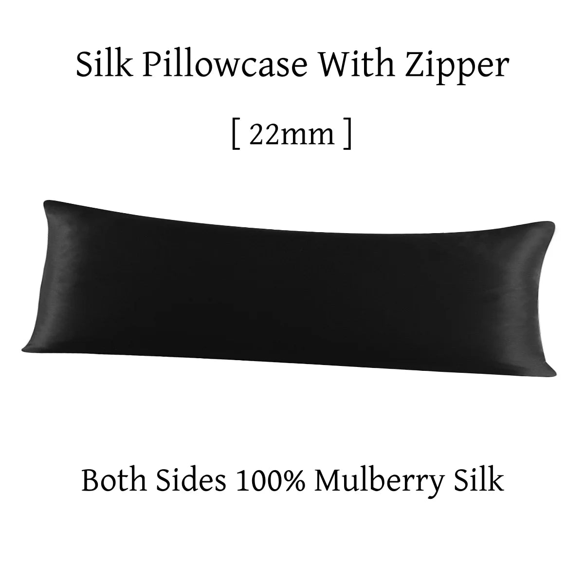 Black silk pillowcase with zipper on a white background