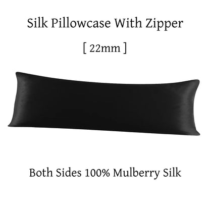 Black silk pillowcase with zipper on a white background