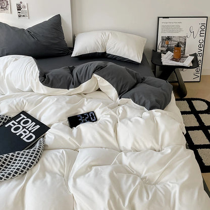 Simple Blue Solid Color Bedding Set Soft Brushed Duvet Covers Pillowcase