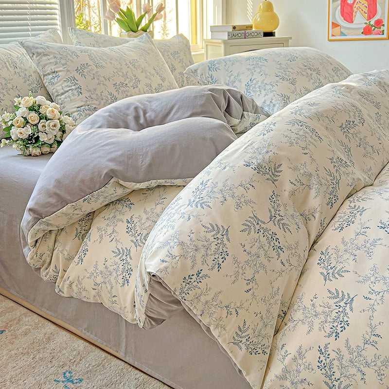 Washed Cotton Double Yarn Single Quilt Cover Simple Wind Ins Wind Small Floral Korean Version Duvet Skin Friendly Bedding