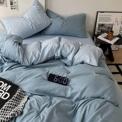 Simple Blue Solid Color Bedding Set Soft Brushed Duvet Covers Pillowcase