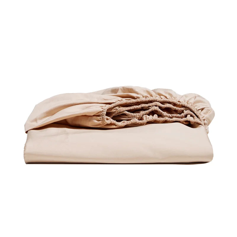 Beige fitted sheet on a white background