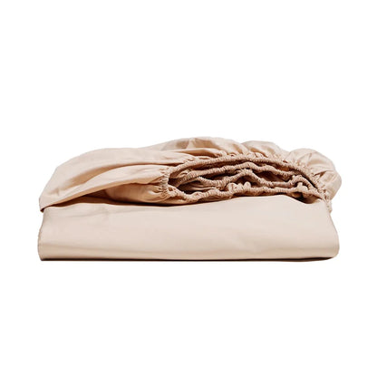 Beige fitted sheet on a white background