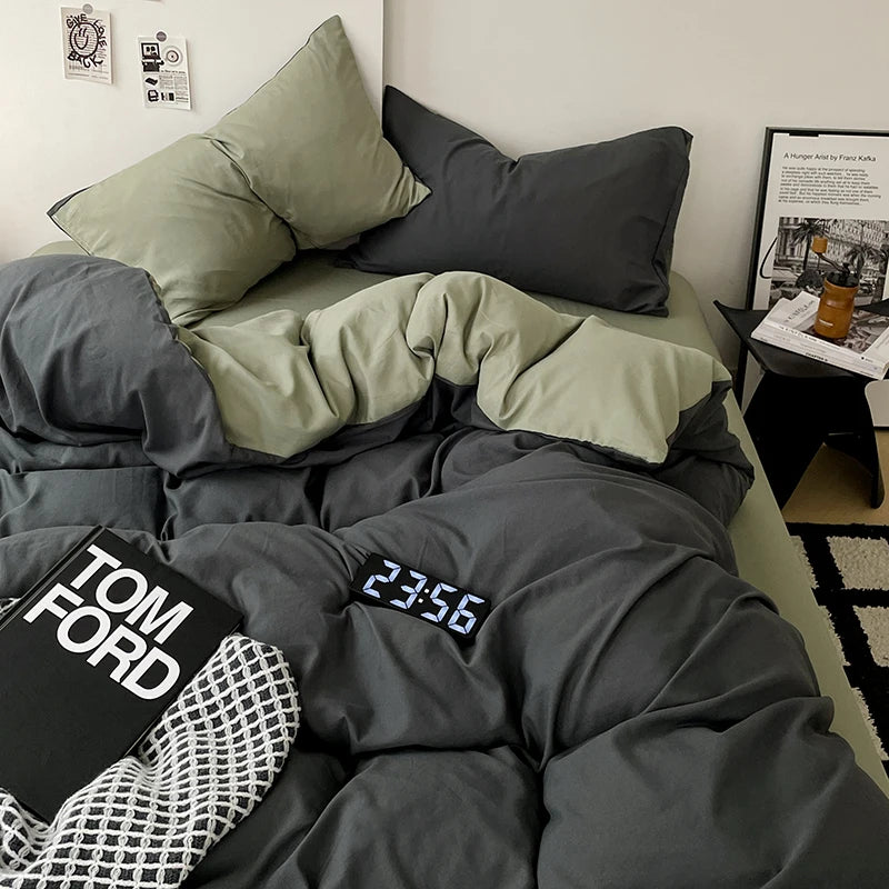 Simple Blue Solid Color Bedding Set Soft Brushed Duvet Covers Pillowcase