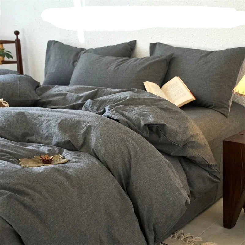 Gray bedding set on a bed with pillows and a book, with text 'Ship within 24 hours' at the top.