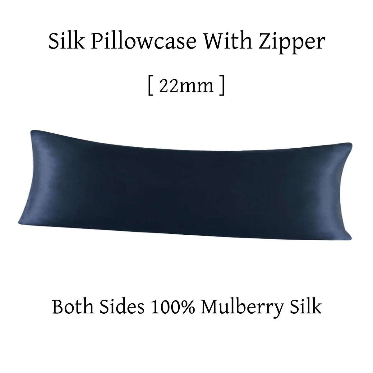 Navy blue silk pillowcase with zipper on a white background