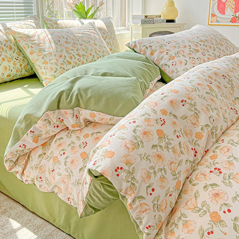 Washed Cotton Double Yarn Single Quilt Cover Simple Wind Ins Wind Small Floral Korean Version Duvet Skin Friendly Bedding
