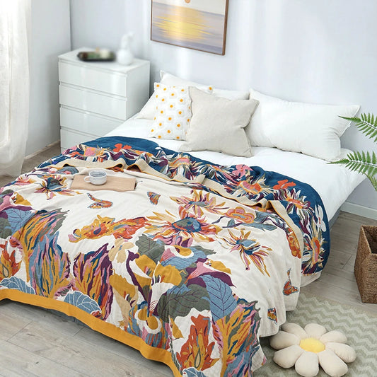 Multi Layer Gauze Cotton Printing Throw Blanket