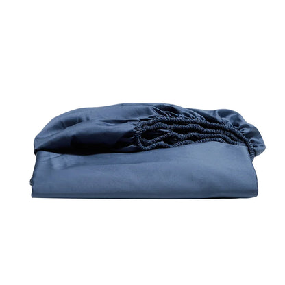 Blue fitted sheet on a white background