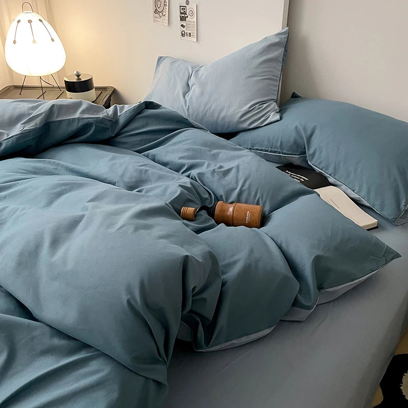 Simple Blue Solid Color Bedding Set Soft Brushed Duvet Covers Pillowcase
