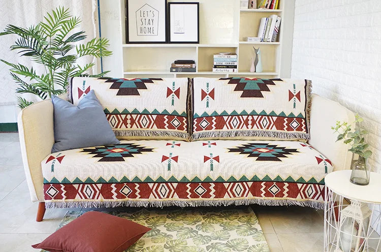 Sofa with a patterned cover in a living room setting