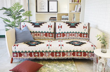 Sofa with a patterned cover in a living room setting