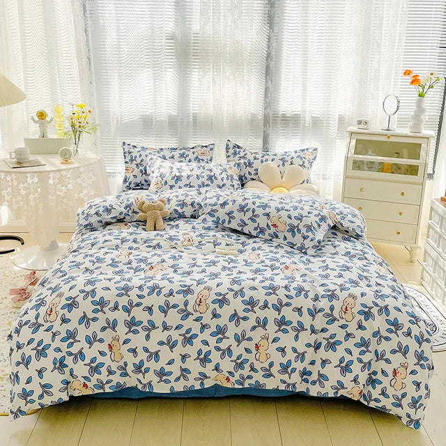 Bedding set with teddy bear pattern in a bedroom setting