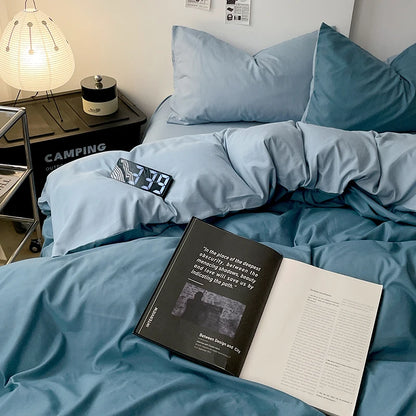 Simple Blue Solid Color Bedding Set Soft Brushed Duvet Covers Pillowcase